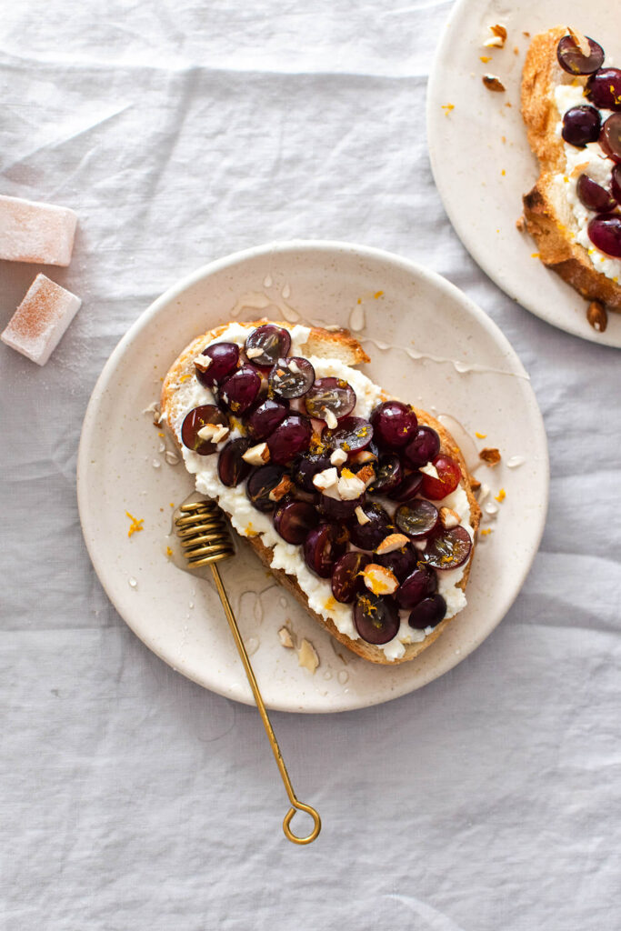 Sweet Cottage Cheese Toast with Grapes Sugar Salted