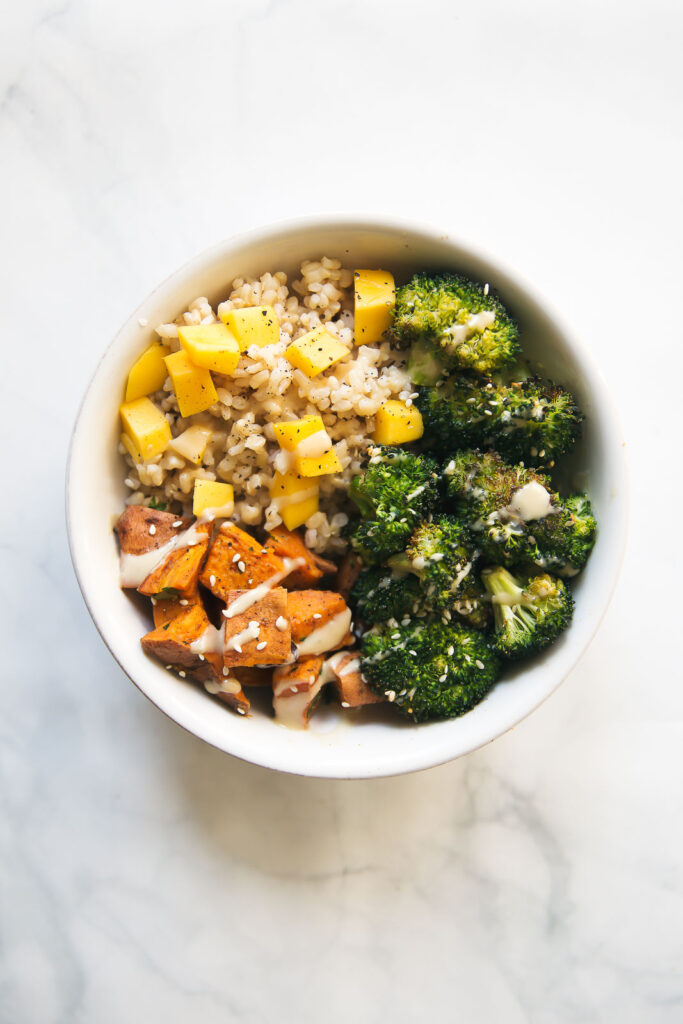 Vegan Sweet Potato Buddha Bowl with Almond Butter Dressing Ambitious Kitchen