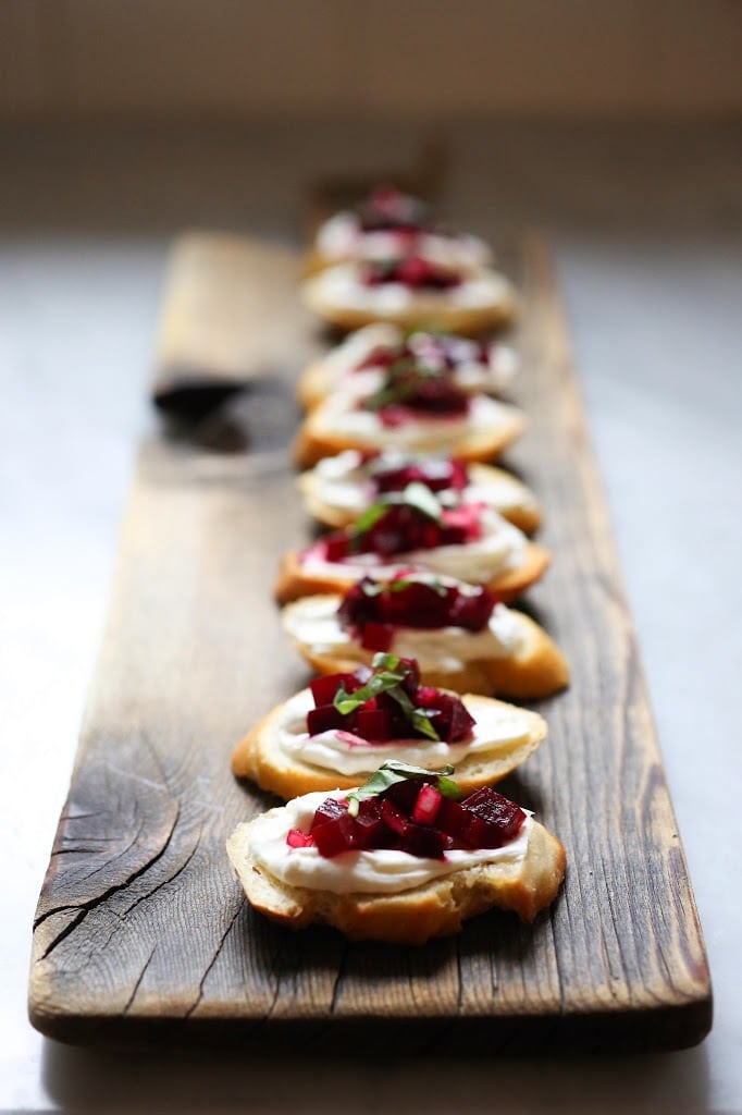 Beet Bruschetta With Goat Cheese and Basil Feasting at Home