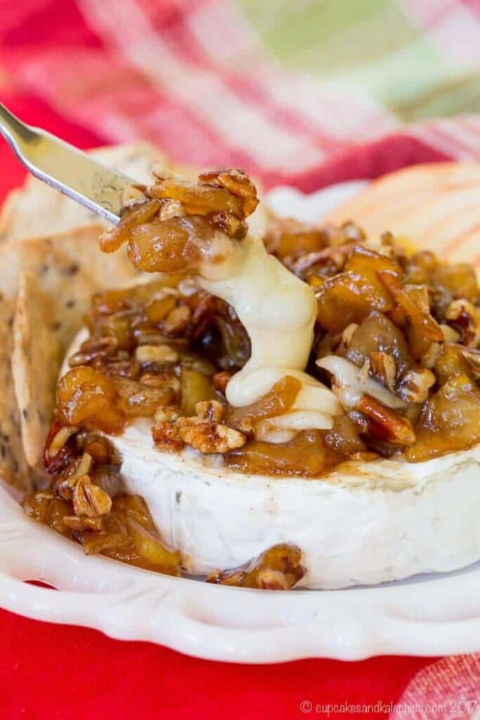 Caramelized Apple Pecan Baked Brie Cupcakes and Kale Chips