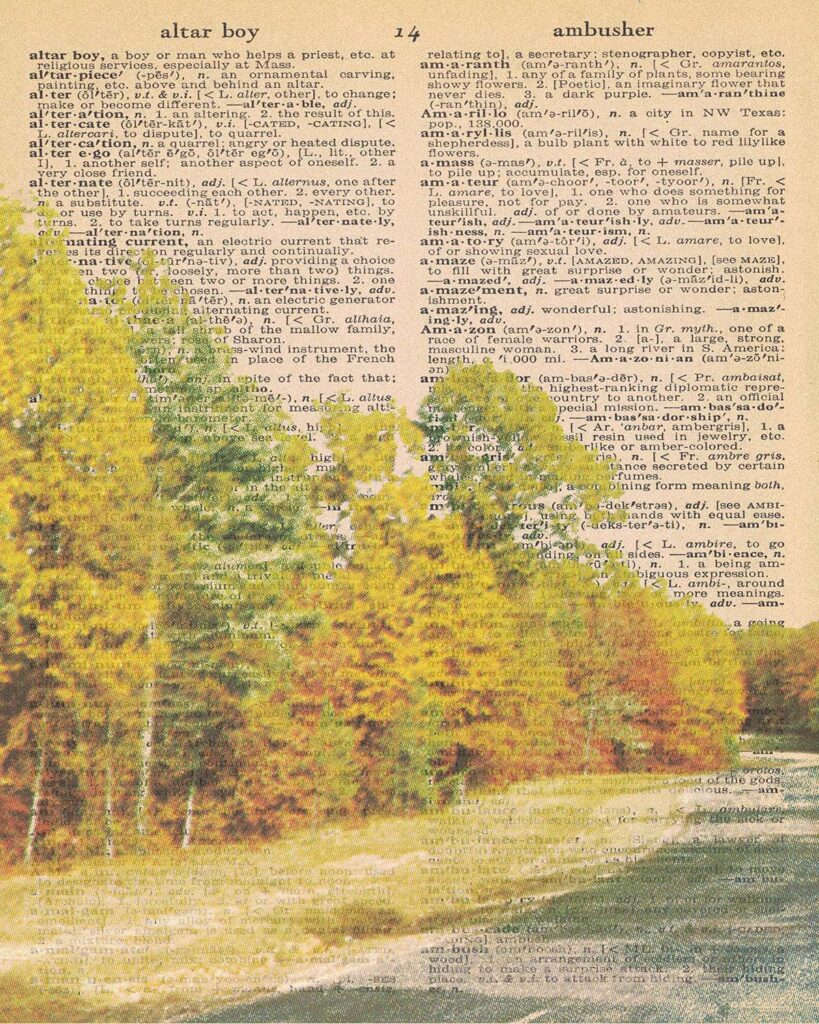 Vintage Dictionary A Page Fall Scene 8x10