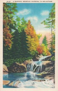 Vintage Postcard A Beautiful Mountain Waterfall in Mid-Autumn