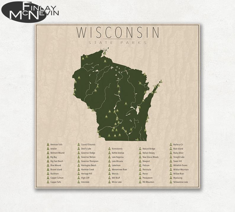 Wisconsin State Parks Wall Art Print Finlay McNevin on Etsy