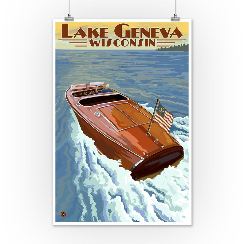 Lake Geneva Vintage Style Travel Poster LanternPressArtwork on Etsy