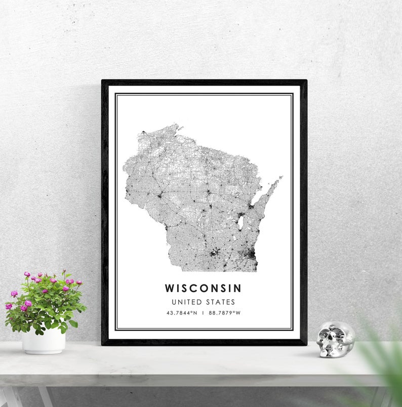 Wisconsin State Map Wall Art KDPRINT on Etsy