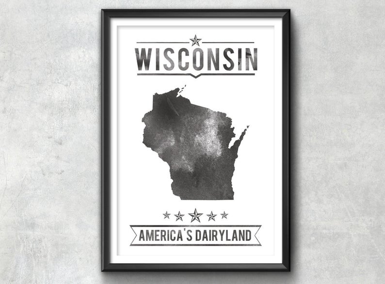 Wisconsin State Typography Print IdeateCreateStudio on Etsy