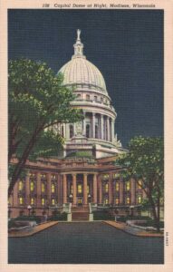 Vintage Postcard Madison Wisconsin State Capitol Dome at Night 2