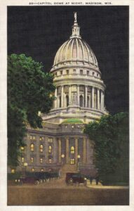 Vintage Postcard Madison Wisconsin State Capitol Dome at Night