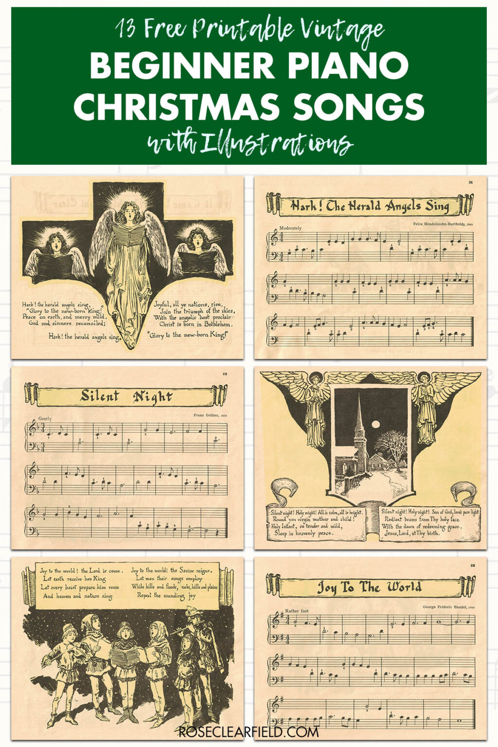 13 Free Printable Vintage Beginner Piano Christmas Songs with ...