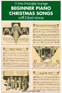13 Free Printable Vintage Beginner Piano Christmas Songs with Illustrations