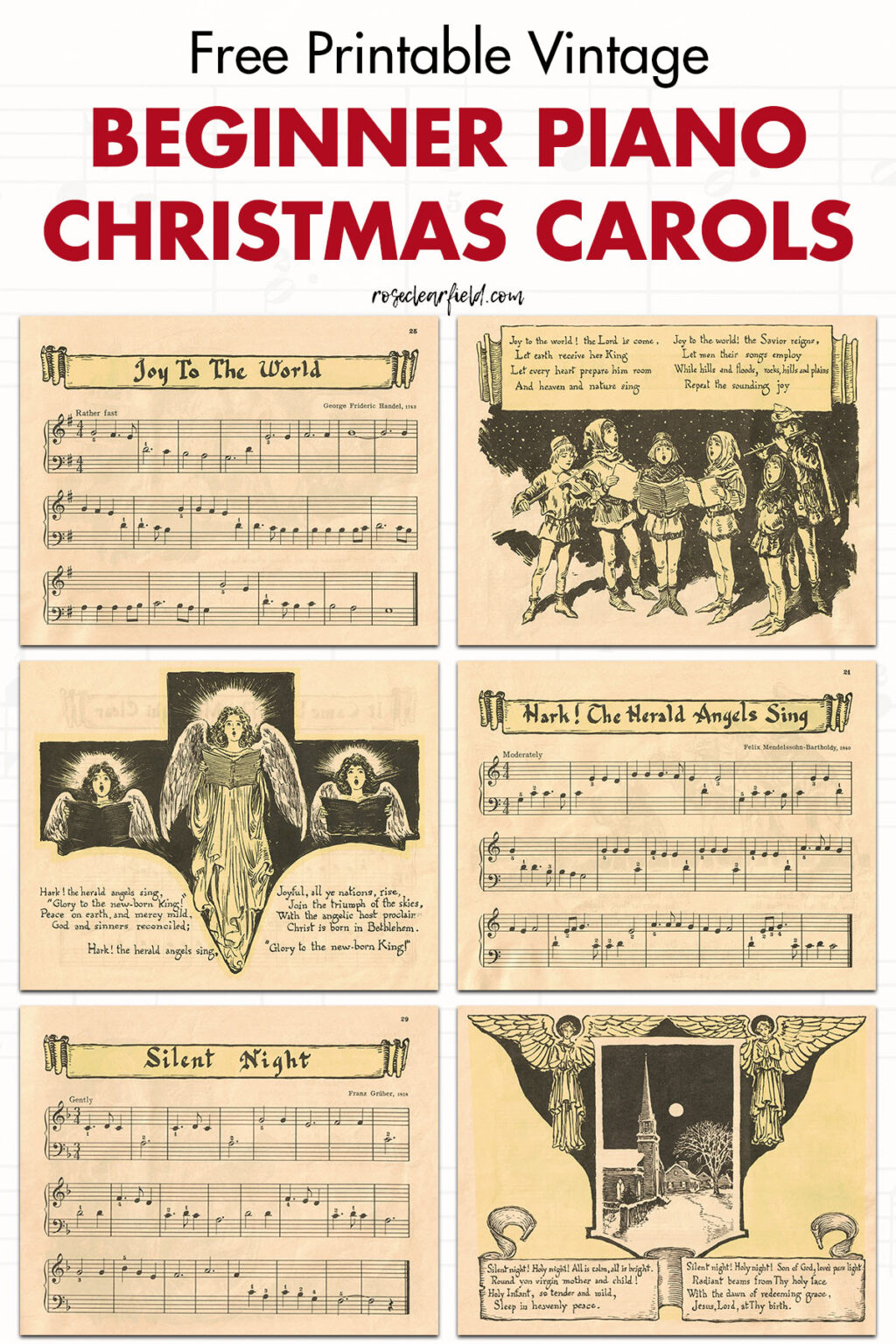 Free Vintage Christmas Hymns With Script Titles • Rose Clearfield