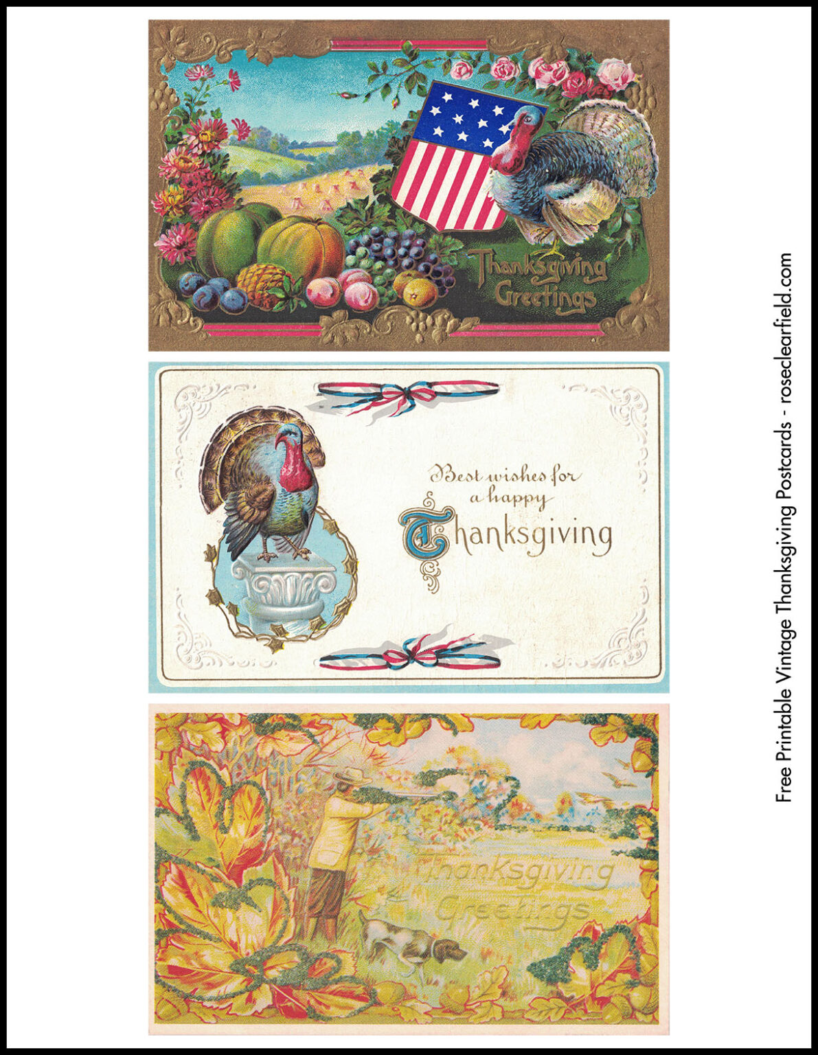 Free Printable Vintage Thanksgiving Postcards • Rose Clearfield