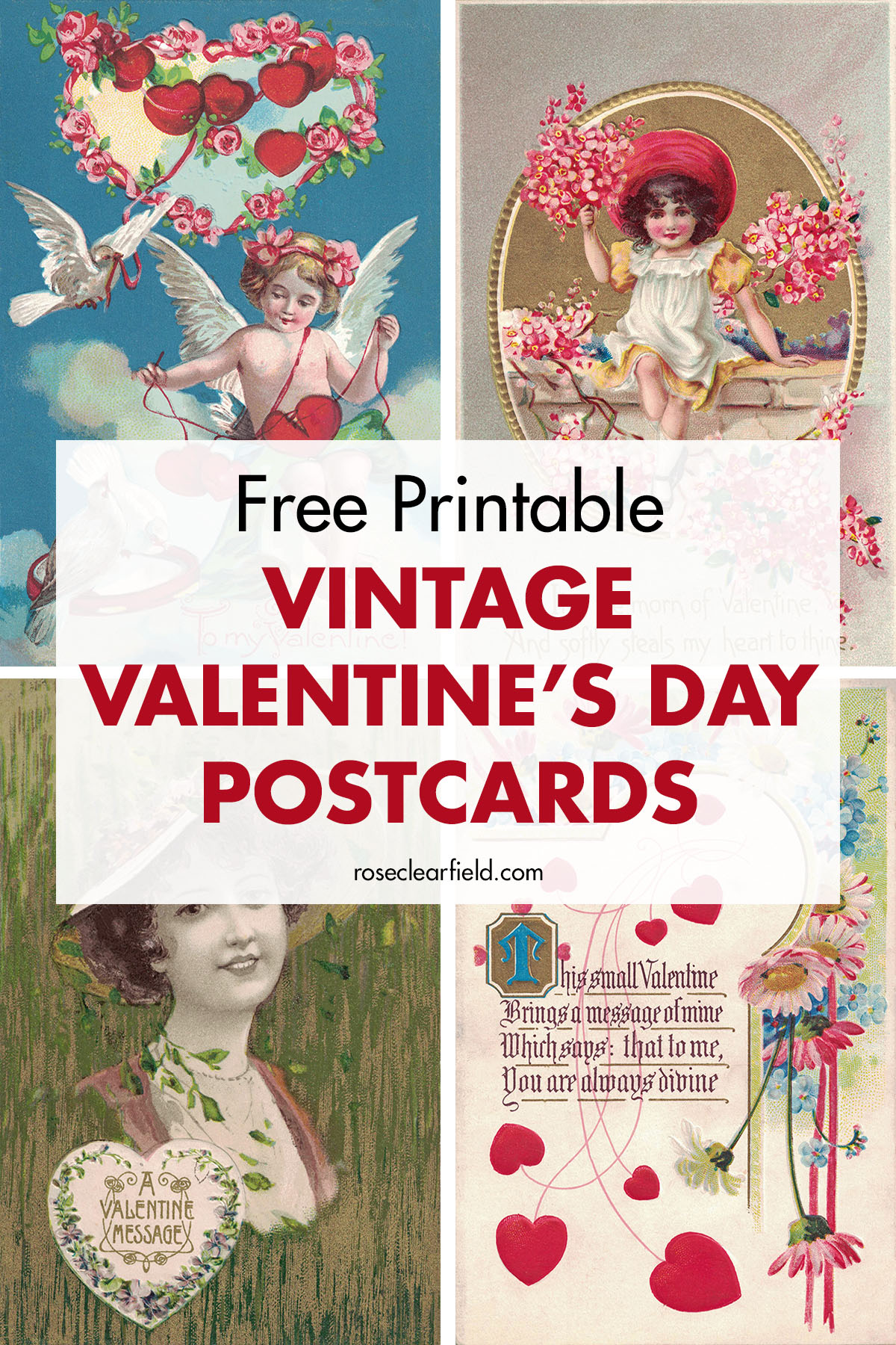 Free Printable Vintage Valentine s Day Postcards Rose Clearfield