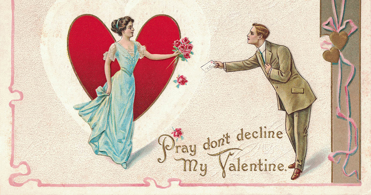 Vintage retro Valentine 8 cards tags with envelopes 