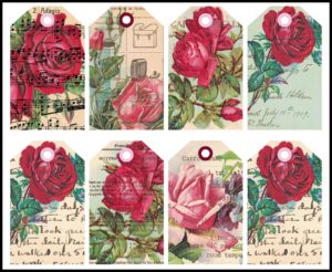 Vintage Postcards Roses Altered Journal Tag