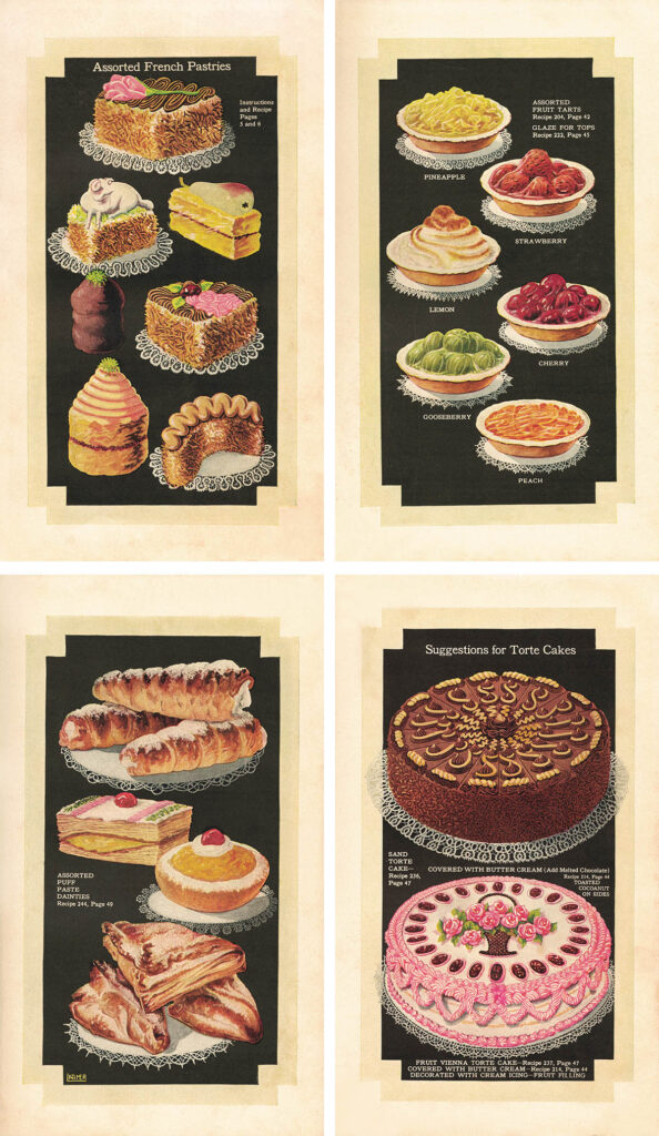 Cakes and Pastries Illustration Pages Collage