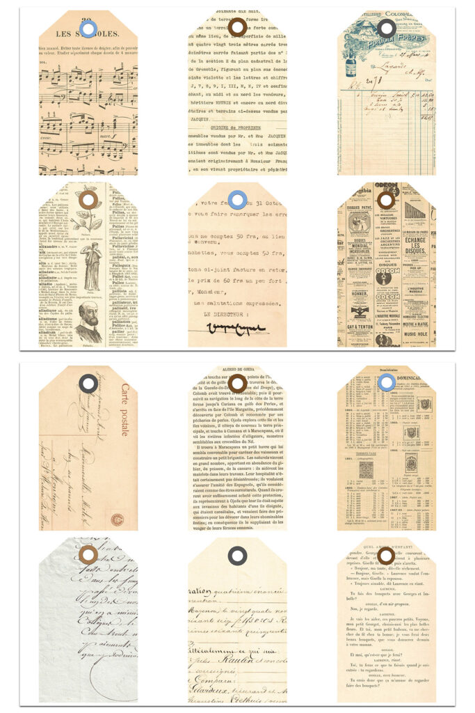 French Ephemera Journal Tags White Background Preview