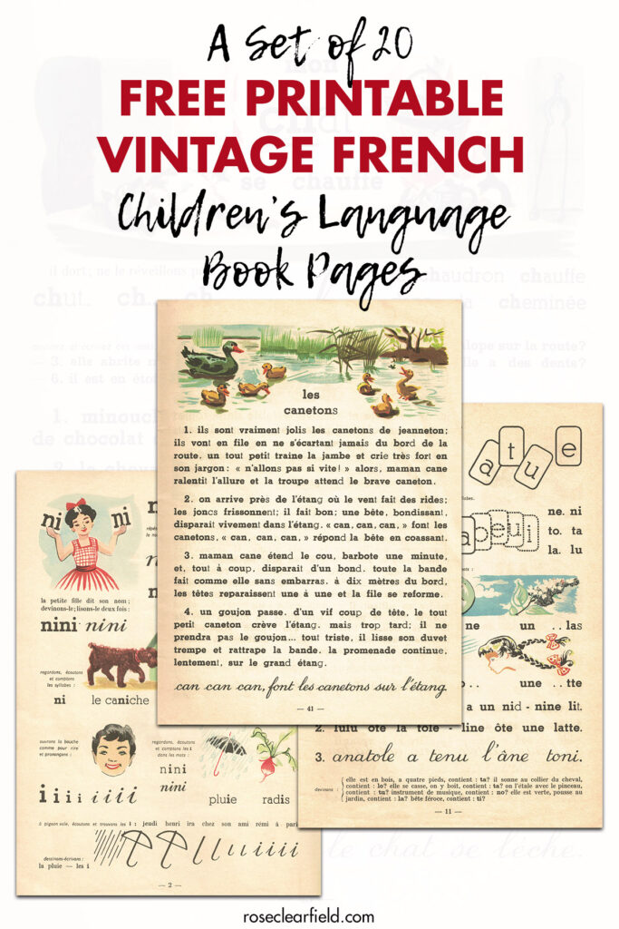 A Set of 20 Free Printable Vintage French Children's Language Book Pages