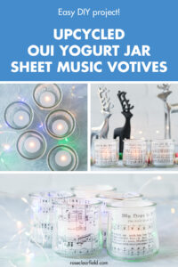 Easy DIY Project Upcycled Oui Yogurt Jar Sheet Music Votives
