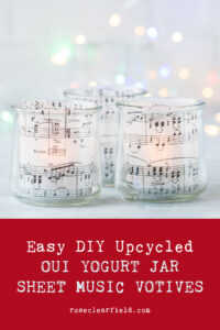 Easy DIY Upcycled Oui Yogurt Jar Sheet Music Votives