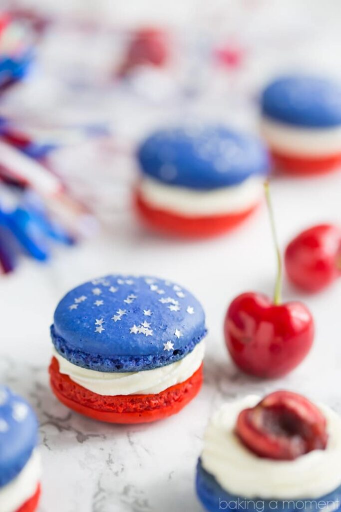 Red White and Blue Cheesecake Macarons Baking a Moment