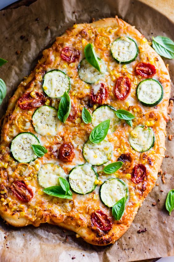 Roasted Tomato Corn and Zucchini Flatbread Blue Bowl Recipes