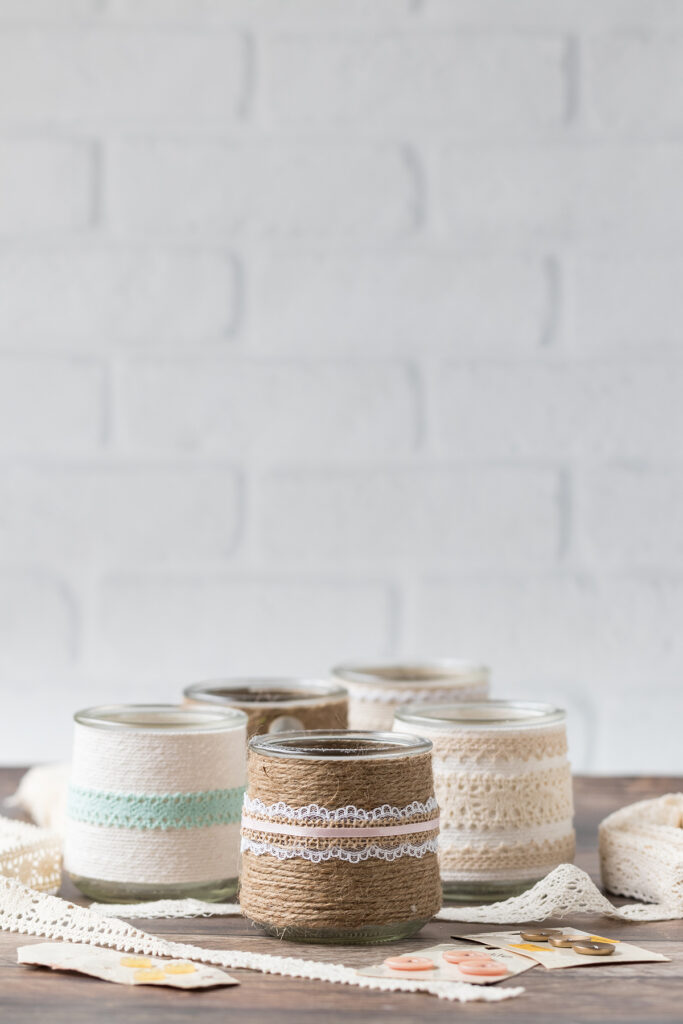 Vintage Inspired Twine Wrapped Oui Yogurt Jars
