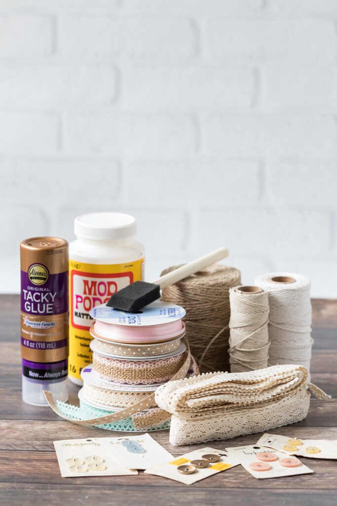 Supplies for Vintage Inspired Twine Wrapped Jars