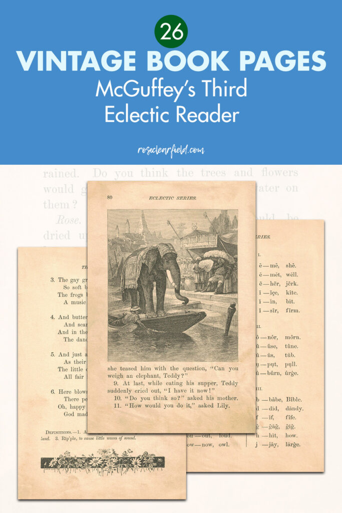 26 Vintage Book Pages McGuffey's Third Eclectic Reader