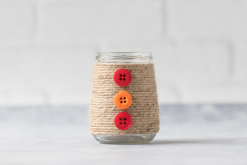 Fall Button Twine-Wrapped Baby Food Jar