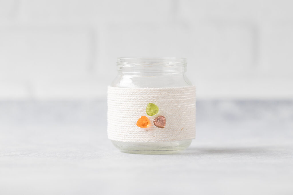 Leaf Embellished Twine Wrapped Glass Jar