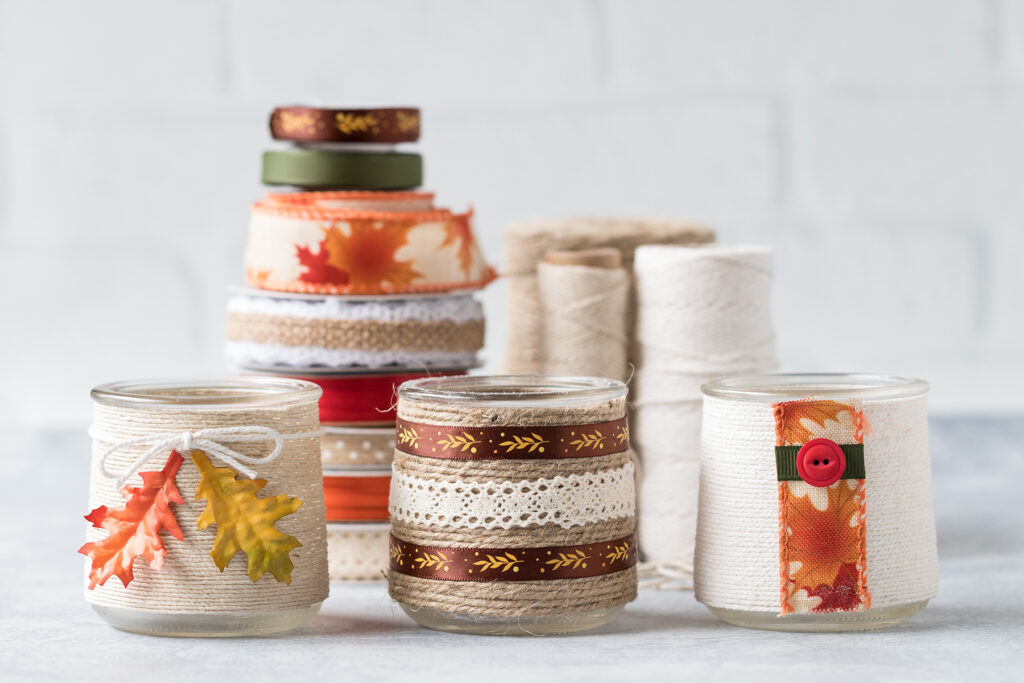 Fall Twine Wrapped Glass Oui Yogurt Jars