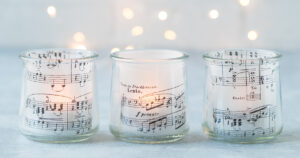 Upcycled Oui Yogurt Jar Sheet Music Votives Rose Clearfield