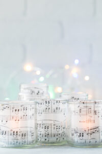 Upcycled Oui Yogurt Jar Sheet Music Votives
