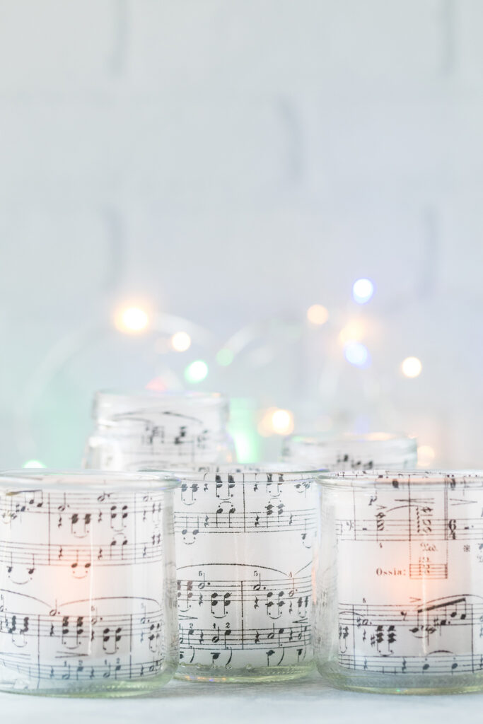 Upcycled Oui Yogurt Jar Sheet Music Votives