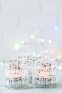 Upcycled Oui Yogurt Jar Sheet Music Votives