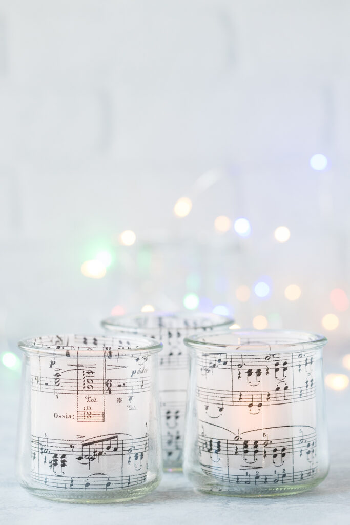 Upcycled Oui Yogurt Jar Sheet Music Votives