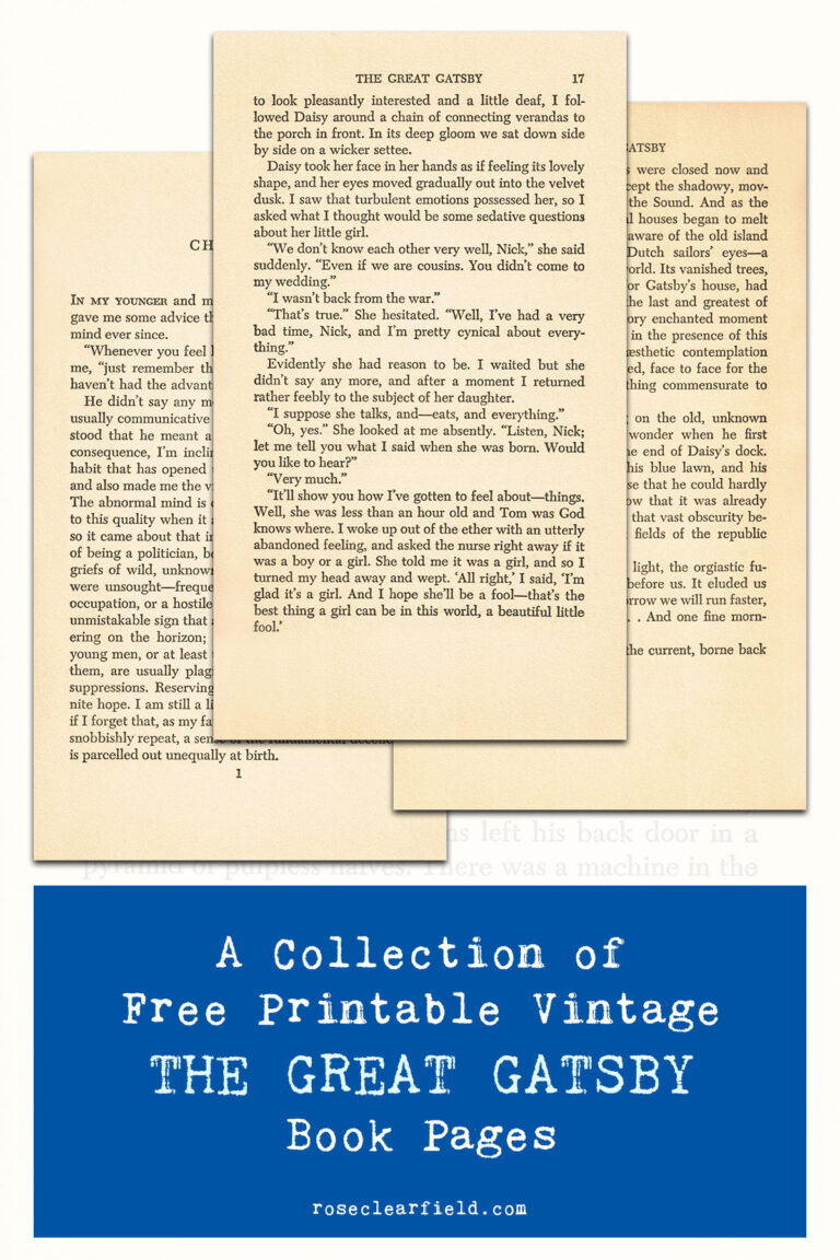 A Collection of Free Printable Vintage The Great Gatsby Book Pages ...