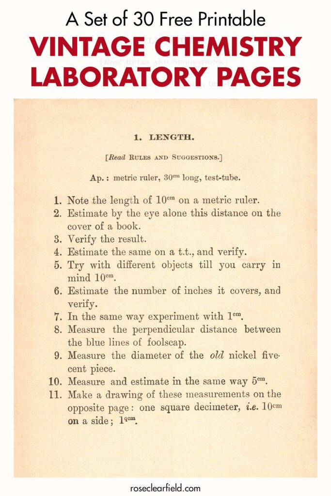 Old Lab Exam Papers A Set of 30 Free Printable Vintage Chemistry Laboratory Pages • Rose ...
