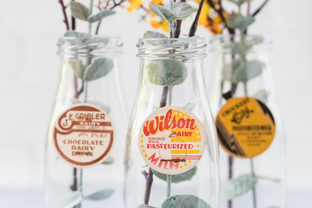 Vintage Milk Caps on Milk Bottle Vases