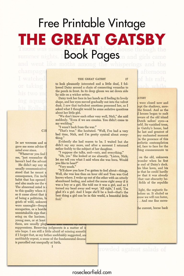 Free Printable Vintage The Great Gatsby Book Pages • Rose Clearfield