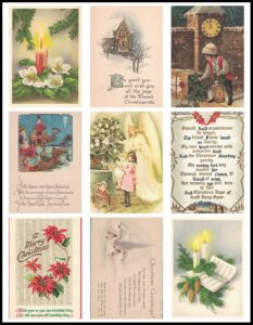 Free Printable Vintage Christmas Postcards ATC 8.5x11 Page Preview