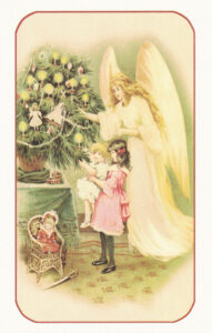 Vintage Postcard Christmas Angel and Children Decorating Tree