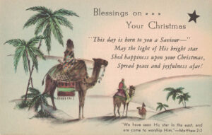 Vintage Postcard Christmas Blessings on Your Christmas Palm Trees