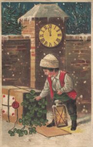 Vintage Postcard Christmas Child By Clock