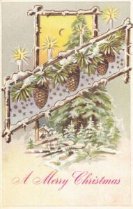 Vintage Postcard Christmas Pine Cones
