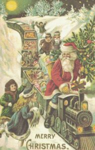 Vintage Postcard Christmas Santa Driving Train