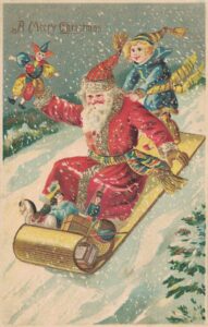 Vintage Postcard Christmas Santa on Sled