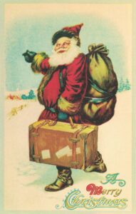 Vintage Postcard Christmas Santa with Suitcase