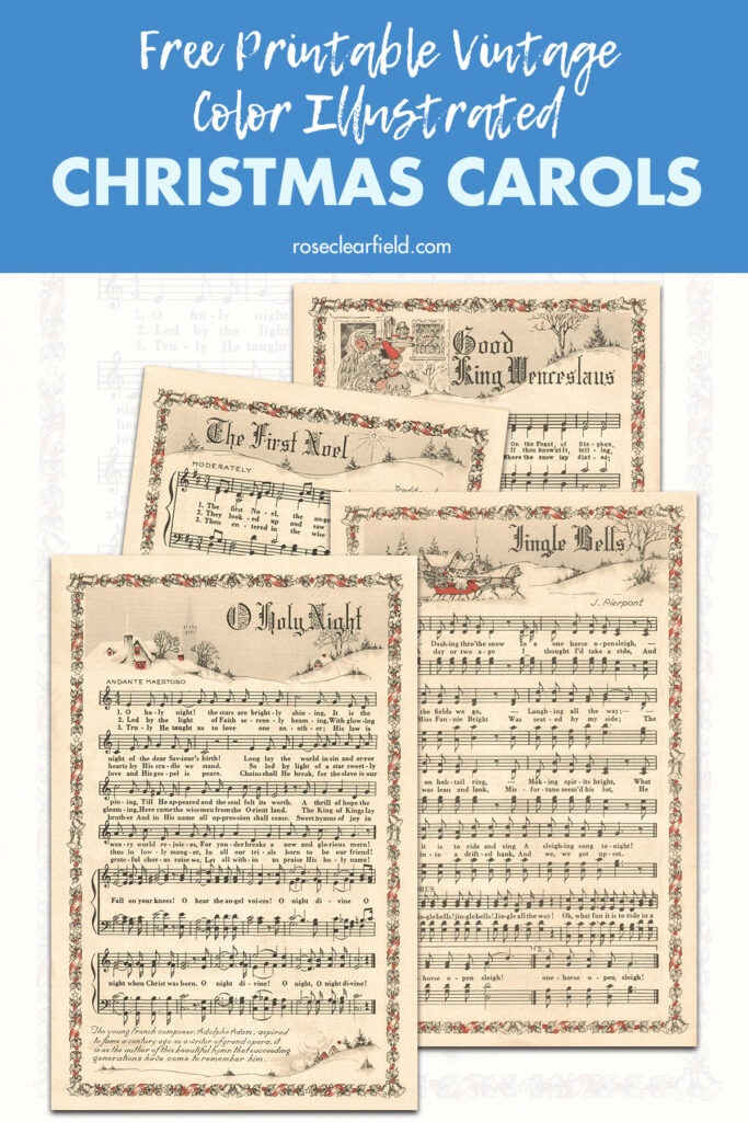 Free Printable Vintage Color Illustration Christmas Carols Rose